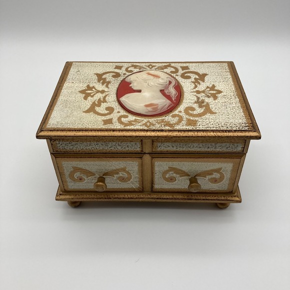Other - Vintage 1960s Hollywood Regency Music Box - Cameo Gold French Provincial Jewelry